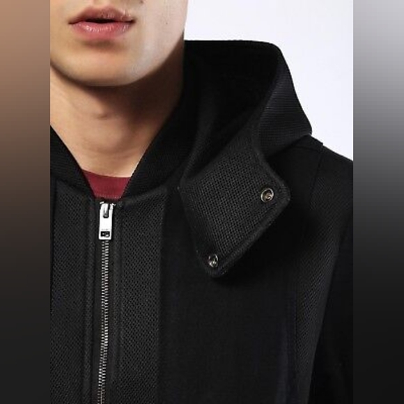 Diesel "D-Neyt" Black Denim/ Mesh Trim Detachable Hood Men's Jacket M - Picture 7 of 16